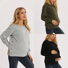 Tops de maternité T-shirts Vêtements pour mères enceintes Polyester européen et américain à manches longues Maternité Lâche Pulls solides Autunm Vêtements d'hiver Femmes 231218