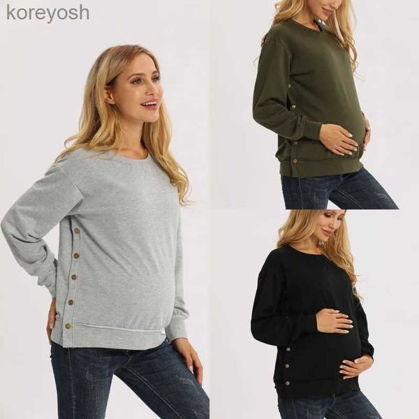 Tops de maternidad Camisetas Ropa para madres embarazadas Poliéster europeo y americano Manga larga Maternidad Suéteres sólidos sueltos Ropa de invierno para mujer L231128