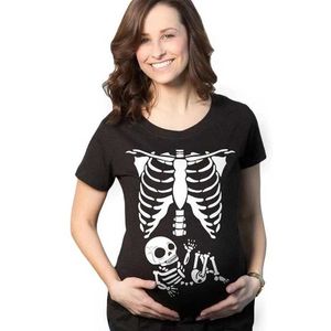 Tops de maternité TEES VECKET CAGE CAGE Squelette Vêtements Halloween T-shirt drôle bébé X-Ray T-shirt Top Top Femelle Maman enceinte T-shirt H240518