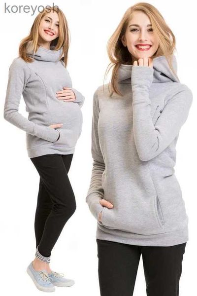 Tops de maternidad Camisetas Ropa de lactancia para mujeres embarazadas Suéter con capucha Maternidad de enfermería Color sólido Mangas largas Ropa de invierno WomenL231128