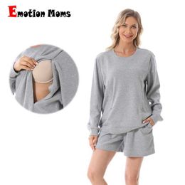 TEPS DE MATERNITY TEES Femmes enceintes 2pcs Sweat-shirt et shorts Pant Blouse d'allaitement et shorts Pant