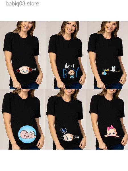 Maternité Tops Tees Femmes Enceintes Vêtements De Maternité Bébé Imprimer Enceinte Drôle T-shirt D'été Maternité Tops Grossesse Annonce Nouveau Bébé Tee T230523