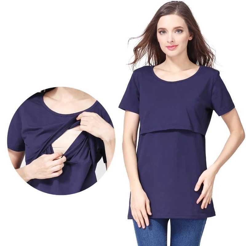 Maternidade Tops camisetas no verão gravidez roupas de maternidade shortstleeve de enfermagem de lactação de lactação camiseta amamentando para mulheres grávidas Y240518