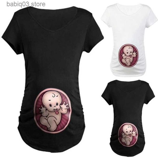 Maternité Tops Tees Été Grossesse T-shirt Taille S-3XL Maternité Mignon Bébé Imprimer O-cou À Manches Courtes T-shirts Femmes Vêtements Enceintes Drôle Tops Tees T230523