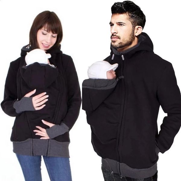 Tops de maternidad Camisetas Ropa de invierno Moda Papá Bebé Chaqueta Canguro Sudaderas con capucha calientes Hombres Abrigos Abrigos para mujeres embarazadas 231102