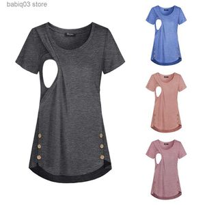 Zwangerschap Tops Tees Women Maternity Breast Feeding T-shirt Tops Solid Color Short Sleeve T-Shirt T-shirt T230523