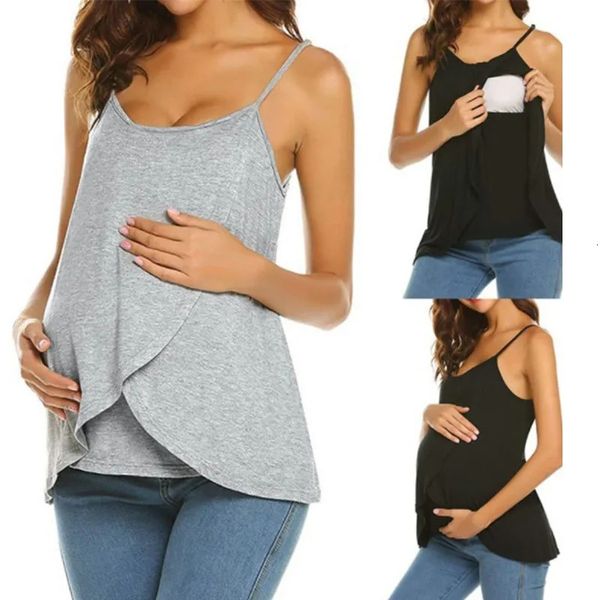 Hauts de maternité T-shirts femmes enceintes gilet à bretelles hauts d'allaitement maternité allaitement T-Shirt été mode vêtements de grossesse 231006