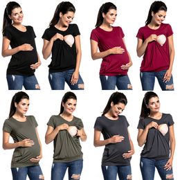 Moederschap Tops Tees Vrouwen Zwangere Vrouwen Zwangerschap Kleding Borstvoeding T-shirts Verpleging Korte mouw Effen Tops Zwangere Vrouwen Mode Losse Tops 230724