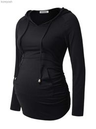 Hauts de maternité t-shirts femmes vêtements de maternité européens et américains pull à capuche noir décontracté sportsL231128