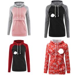 Tops de maternidad Ropa de lana para mujer Sudadera con capucha Manga larga Lactancia Embarazo Tops Bolsillo de canguro Ropa de mujer 20221017 E3