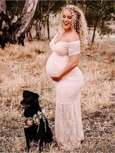 Zwangerschap V-hals korte mouwen kanten jurk zwangere vrouwen elegante zeemeermin zwangerschap sexy shoot fotografie propkleding
