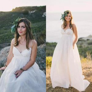 Robes de mariée de maternité simples 2017 Spaghetti Ivoire Taffeta Country Beach Robes de mariée bohème pas cher, plus la taille sur mesure Chine EN8055