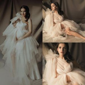 Zwangerschapsvrouwen avondjurken een schouder kanten jurken voor fotoshoot boudoir lingerie tule gewaad badjo nachtkleding babydoll