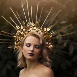 Materntiy photographie accessoires robe gold couronne étoile lune de mariage céleste de déesse à pointes halo banquette nuptiale wicca festival l2405