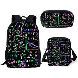 Formule mathématique Impression de 3 pc / sac à dos Sac à dos Sac à école sac à dos pour les adolescents filles de livres avec sacs à lunch