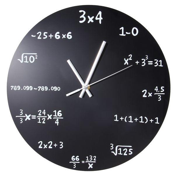Horloge de tableau noir de mathématiques en métal enduit de poudre noire