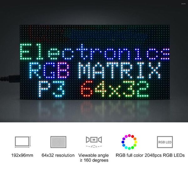 Panneau matriciel RVB 64x32 Pixels 3mm Pas 2048 LED individuelles Luminosité réglable Affichage LED couleur H