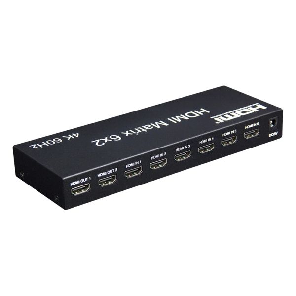Switch Matrix Switch HDMI 6x2 4K 60Hz HDMI Matrix 6 en 2 Sparger de commutateur vidéo OUT avec extracteur audio R / L optique pour le moniteur PC