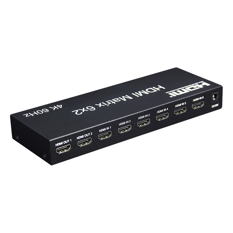 Przełącznik macierzy HDMI 6x2 4K 60Hz macierz HDMI 6 w 2 Out Squitter Switcher z optycznym ekstraktorem audio R/L do monitora komputera