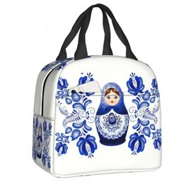 Matryoshka Doll Russie Sac fourre-tout à déjeuner isolé pour femmes Art populaire russe Portable Cooler Thermal Bento Box Kid School Children 240116