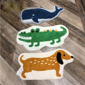 Tapis 35*70 cm coton chambre d'enfant tapis de salle de bain absorbant étude dessin animé Animal chien tapis de sol en forme de crocodile