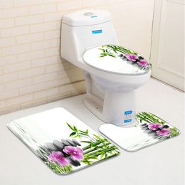 Matten 3 stks/set Zen Tuin Badkamer Mat Groene Bamboe Steen Bloem Plant Blad Water Landschap Spa Bad Wc Tapijt Antislip Tapijten