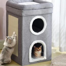 Tapis 3 niveaux Cat Condo Lavable Cat House Centre d'activité multifonctionnel pour chaton avec planche à gratter Produit pour animaux de compagnie pour petit chat d'intérieur