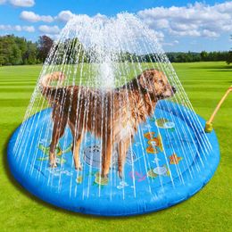 Matten 96CM Ronde Huisdier Sprinkler Pad Spelen Koelmat Verdikte PVC Zwembad Outdoor Splash Speelkleed voor Honden Bad kinderen Zomer Water Speelgoed