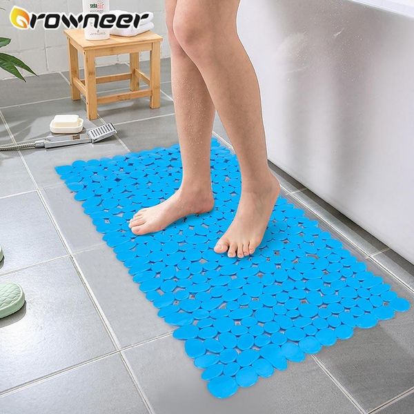 Tapis Tapis de baignoire antidérapants en forme de galets, tapis de bain à ventouse, coussin de douche rectangulaire en PVC, longs coussinets de pieds de salle de bain, 70cm x 36cm