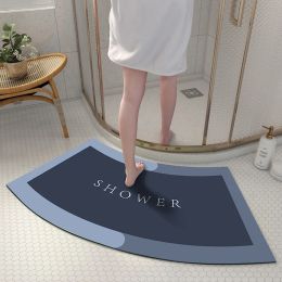 Tapis de sol de salle de bain, boue de diatomée, semi-circulaire en forme d'arc, absorbant l'eau, séchage rapide, tapis antidérapant pour porte