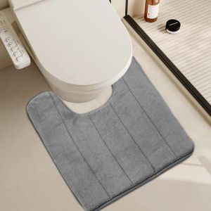 Tapis Tapis de salle de bain Tapis de toilette antidérapant Tapis de bain confortable en forme de U Tapis de bain absorbant maximum Lavage en machine Plus facile à sécher