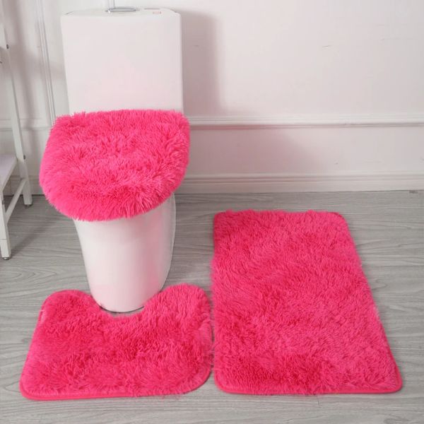 Tapis de salle de bain antidérapant, ensemble de 3 pièces, tapis de salle de bain, tapis de Contour, housse de toilette, ensemble de 3 pièces, tapis en Microfibre Ultra doux, support en caoutchouc solide