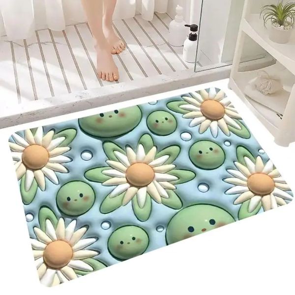 Tapis Tapis de salle de bain en pierre |Coussin de drainage de boue de diatomée florale douce à l'oeil nu 3D |Coussinets de douche à forte absorption d'eau pour salle de bain de cuisine