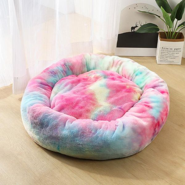 Esteras La mejor cama para gatos Cama redonda suave y cómoda de invierno Diseño colorido del arco iris Cama para perros Casa para cachorros Cama para gatos Dormir profundo para mascotas