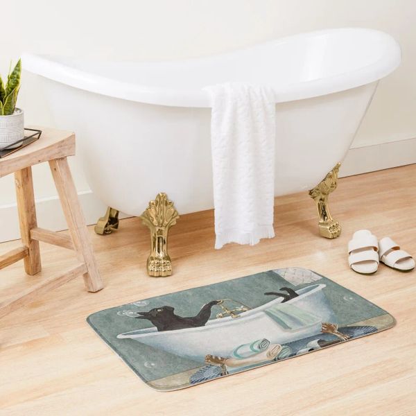 Tapis chat noir savon dans la salle de bain, accessoires de bain, tapis de salle de bain absorbant