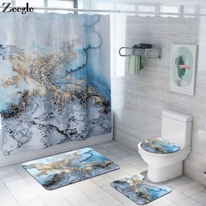 Tapis de bain et rideau de Douche imprimé marbre bleu, ensemble de décoration de maison, tapis de salle de bain, tapis de pied antidérapant pour toilettes et Douche