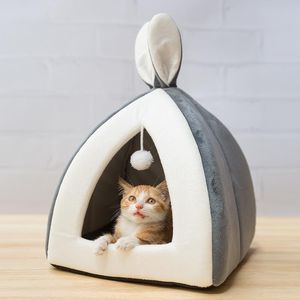 Esteras de dibujos animados conejito gatito cesta para gatos interior mejor casa para perros cama plegable cojín para mascotas suave cachorro dormir cueva cálida tienda para cachorros invierno