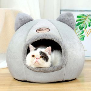 Matten Cat Bed Round Cat Nest Katkop Nest SemiSclosed Cat Bed Warm Soft Anticold Pet Leveringen Leuke oren Cat House