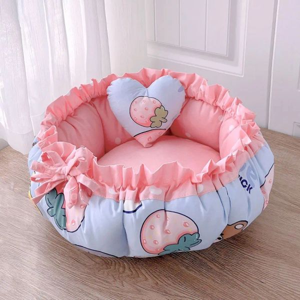 Alfombrillas Cama para Gatos Perro pequeño Cama de Flores Linda 2 en 1 Manta Suave y Cama de Donut para Gatos de Interior Perros Ropa de Cama acogedora Cojín cálido y cálido para Cama para Mascotas