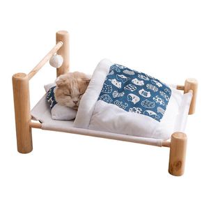 Tapis lit pour chat chaise longue en bois hamac hiver chaud chat couette mignon chaton chats maison animaux lits petits chiens lit forme chat canapé tapis confort
