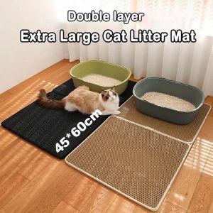 Tapis Tapis de litière pour chat 45*60CM Double couche tapis tapis lavable tapis pour chat matelas facile à nettoyer sous le bac à litière pour chat produits pour animaux de compagnie