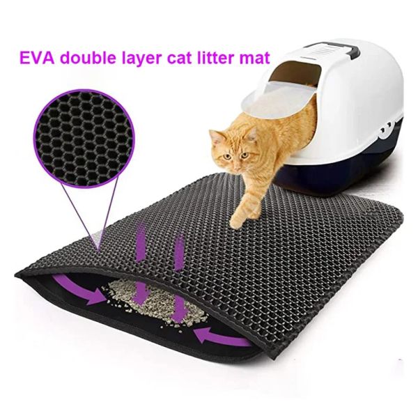 Tapis tapis de litière pour chat, Double couche, imperméable, résistant à l'urine, piégeage, facile à nettoyer, tapis de toilette antidérapant, griffure pour chat