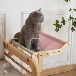 Mats Cat Window Perch Wooden Assembly Hanging Bed Pet Mat Cozy Sunny Seat Window Mounted Cats Hammock Aerial Pet Shelf Nest Beds