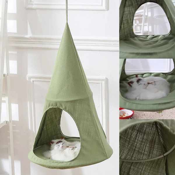 Esteras Hamaca para gatos, transpirable, acogedora, en forma de cono, colgante, cama verde bonita, asiento de descanso para gatitos, accesorios para mascotas, hamaca para gatos, cama colgante