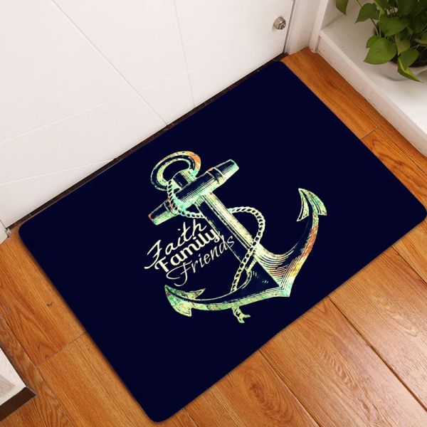 Alfombras elegantes con ancla náutica, barco, rayas azul marino, felpudo personalizado, alfombra moderna para dormitorio, hogar, cocina, alfombras de baño, alfombra decorativa para el suelo