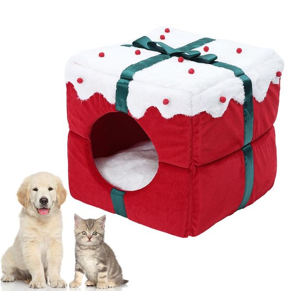 Esteras Navidad gato casa perrera cachorro cojín perros pequeños gatos nido invierno cálido dormir mascota perro cama estera suministros caja de regalo de Navidad