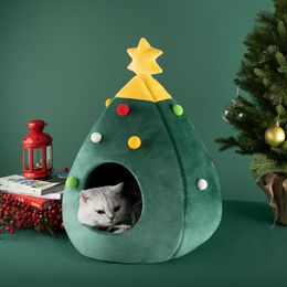 Tapis arbre de noël chat chien lit hiver chaud animal chat lit noël confortable lit pour animaux de compagnie animaux nid maison tapis pour chats litière chenil maison