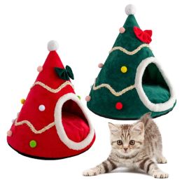 Mats Christmas Tree Dog House Cyy Pet Cave Dog Lit Sleeping Lice de compagnie Tent de chien avec un coussin amovible lit pour chiens chats