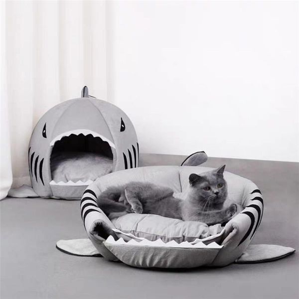 Tapis créatif chat lit hiver dormir chenil chaud requin coussin amovible maison pour animaux de compagnie intérieur doux panier chien jouets maison Hamster Cage