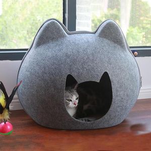 Tapis détachable chat lit maison fermeture éclair feutre respirant chat lit grotte avec coussin sac de couchage pour animaux de compagnie pour chaton panier chats accessoires